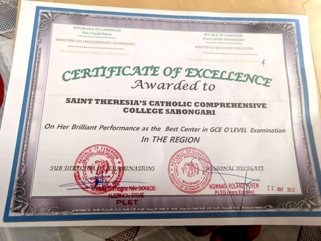 CERTIFICATE OF EXCELLENCE IN THE GCE ORDINARY LEVEL EXAMINATION 2023